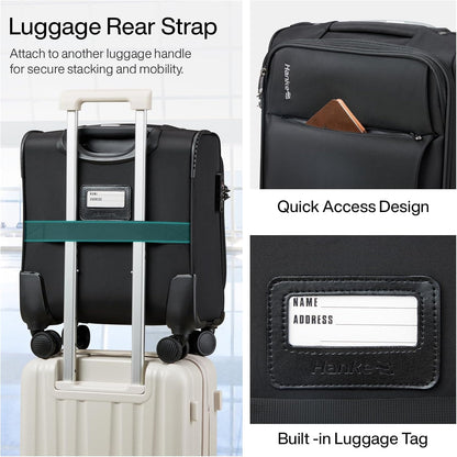 Underseat Carry On Luggage with Wheels, Spinner Small Suitcase, 16-Inch Rolling Under Seat Luggage, Softside Lightweight Carry On Bag for Airplane TSA Travel Personal Item, Black