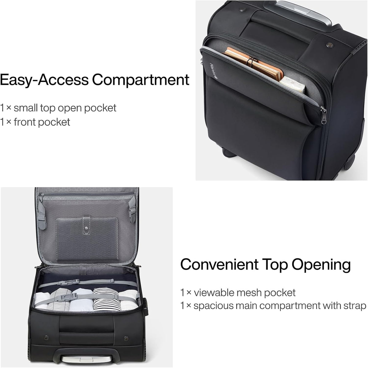 Underseat Carry On Luggage with Wheels, Spinner Small Suitcase, 16-Inch Rolling Under Seat Luggage, Softside Lightweight Carry On Bag for Airplane TSA Travel Personal Item, Black