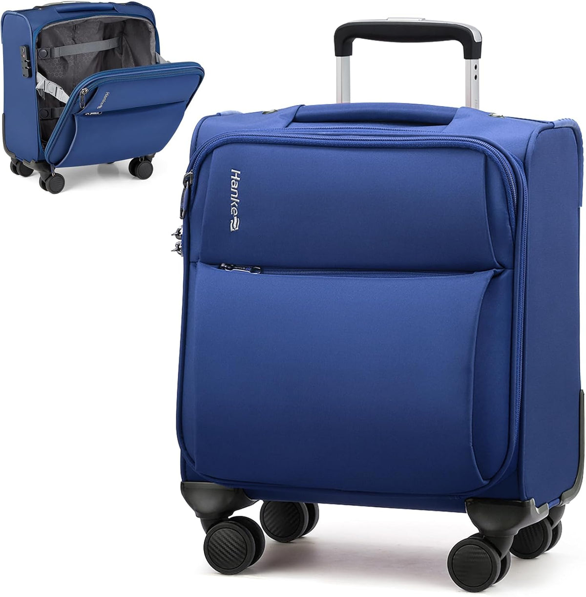 Underseat Carry On Luggage with Wheels, Spinner Small Suitcase, 16-Inch Rolling Under Seat Luggage, Softside Lightweight Carry On Bag for Airplane TSA Travel Personal Item, Black