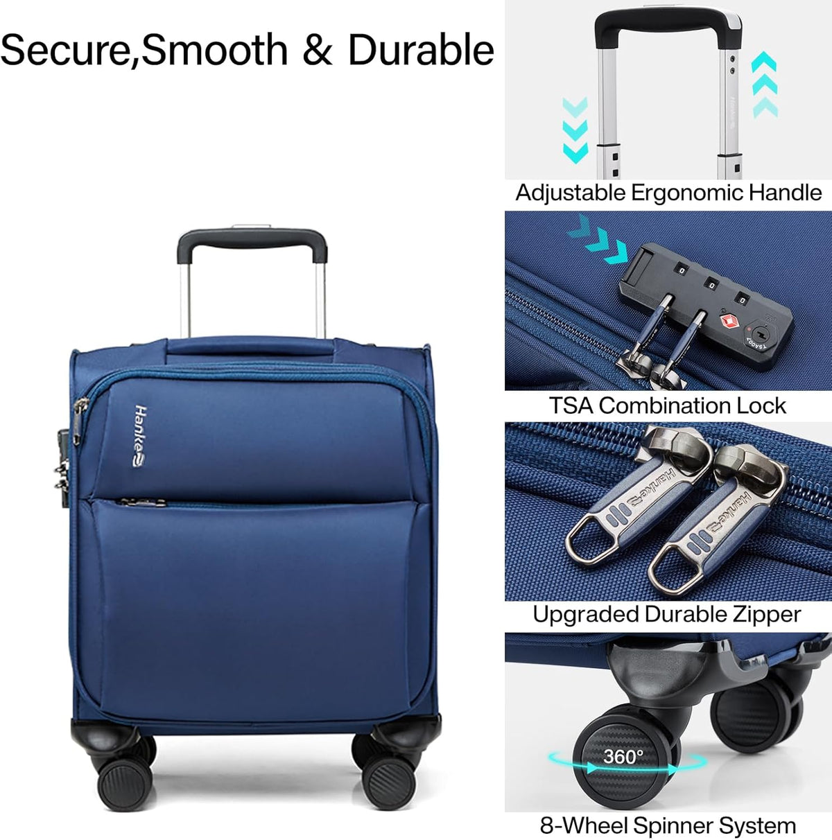 Underseat Carry On Luggage with Wheels, Spinner Small Suitcase, 16-Inch Rolling Under Seat Luggage, Softside Lightweight Carry On Bag for Airplane TSA Travel Personal Item, Black