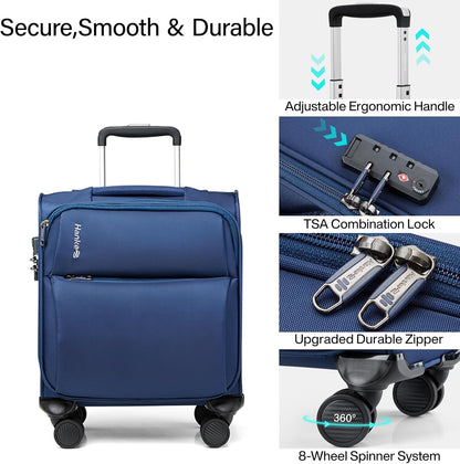 Underseat Carry On Luggage with Wheels, Spinner Small Suitcase, 16-Inch Rolling Under Seat Luggage, Softside Lightweight Carry On Bag for Airplane TSA Travel Personal Item, Black