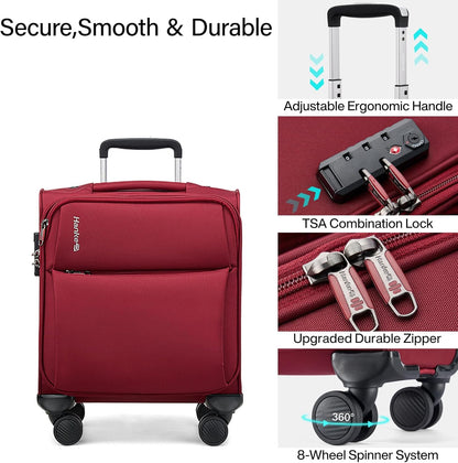 Underseat Carry On Luggage with Wheels, Spinner Small Suitcase, 16-Inch Rolling Under Seat Luggage, Softside Lightweight Carry On Bag for Airplane TSA Travel Personal Item, Black