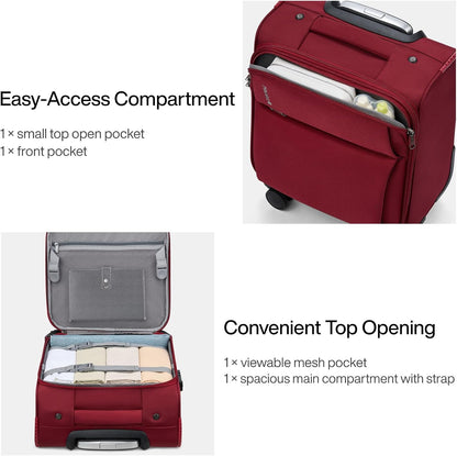 Underseat Carry On Luggage with Wheels, Spinner Small Suitcase, 16-Inch Rolling Under Seat Luggage, Softside Lightweight Carry On Bag for Airplane TSA Travel Personal Item, Black
