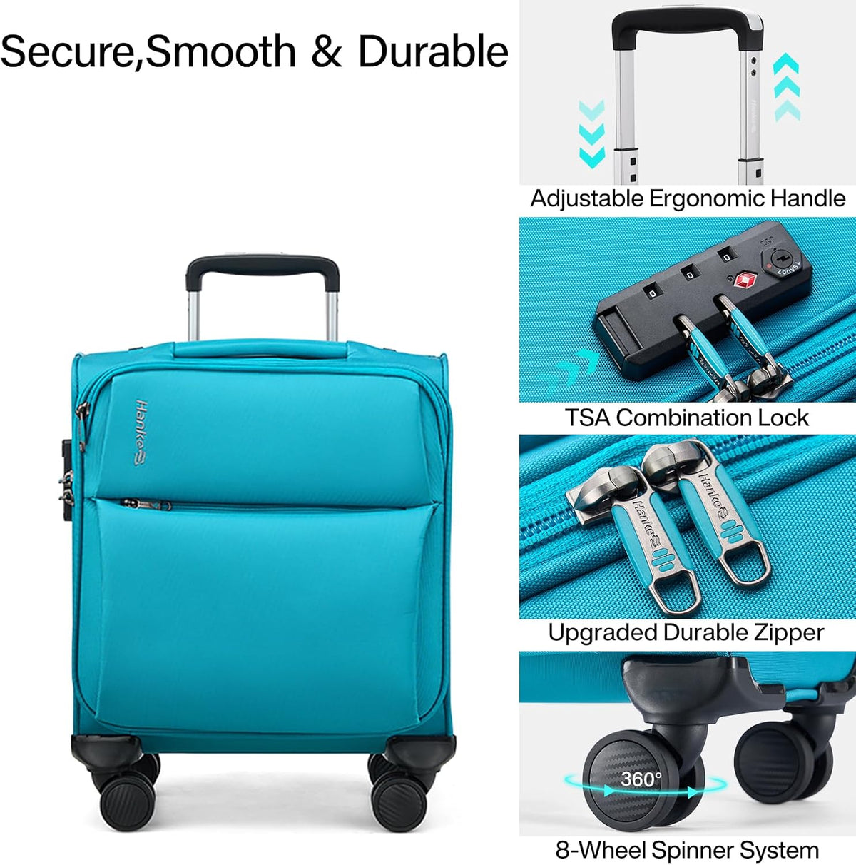Underseat Carry On Luggage with Wheels, Spinner Small Suitcase, 16-Inch Rolling Under Seat Luggage, Softside Lightweight Carry On Bag for Airplane TSA Travel Personal Item, Black