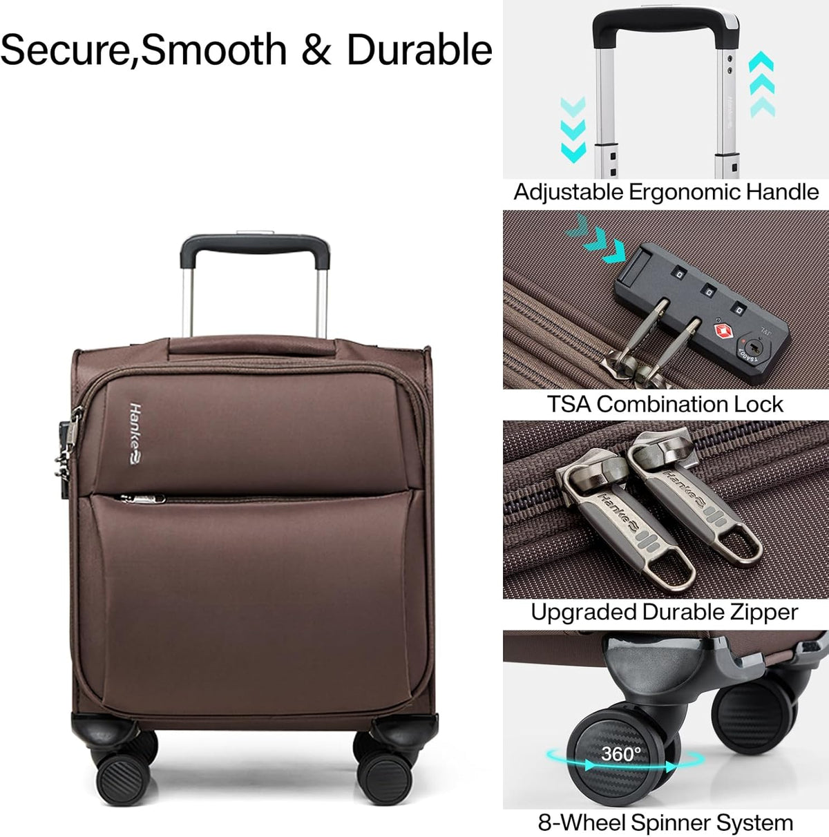 Underseat Carry On Luggage with Wheels, Spinner Small Suitcase, 16-Inch Rolling Under Seat Luggage, Softside Lightweight Carry On Bag for Airplane TSA Travel Personal Item, Black