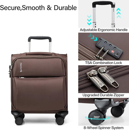 Underseat Carry On Luggage with Wheels, Spinner Small Suitcase, 16-Inch Rolling Under Seat Luggage, Softside Lightweight Carry On Bag for Airplane TSA Travel Personal Item, Black