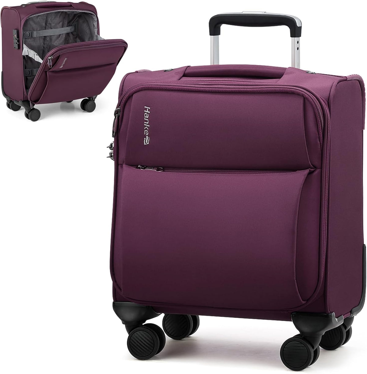 Underseat Carry On Luggage with Wheels, Spinner Small Suitcase, 16-Inch Rolling Under Seat Luggage, Softside Lightweight Carry On Bag for Airplane TSA Travel Personal Item, Black