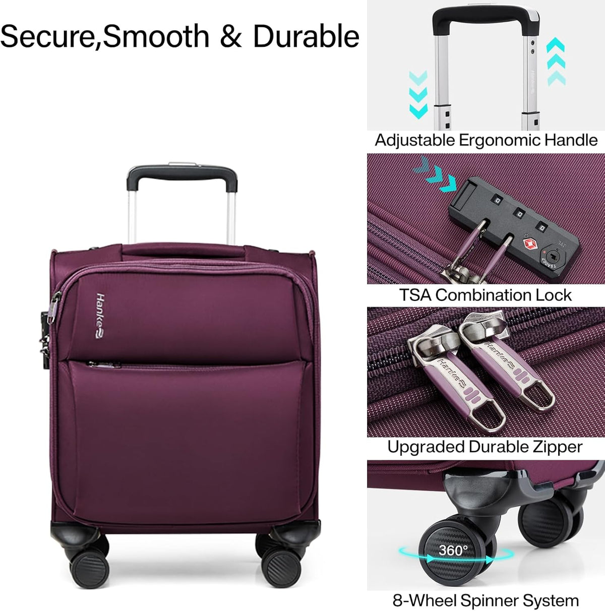 Underseat Carry On Luggage with Wheels, Spinner Small Suitcase, 16-Inch Rolling Under Seat Luggage, Softside Lightweight Carry On Bag for Airplane TSA Travel Personal Item, Black