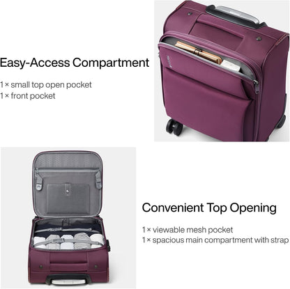 Underseat Carry On Luggage with Wheels, Spinner Small Suitcase, 16-Inch Rolling Under Seat Luggage, Softside Lightweight Carry On Bag for Airplane TSA Travel Personal Item, Black