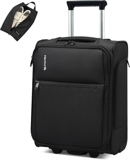 Underseat Carry On Luggage with Wheels, Spinner Small Suitcase, 16-Inch Rolling Under Seat Luggage, Softside Lightweight Carry On Bag for Airplane TSA Travel Personal Item, Black