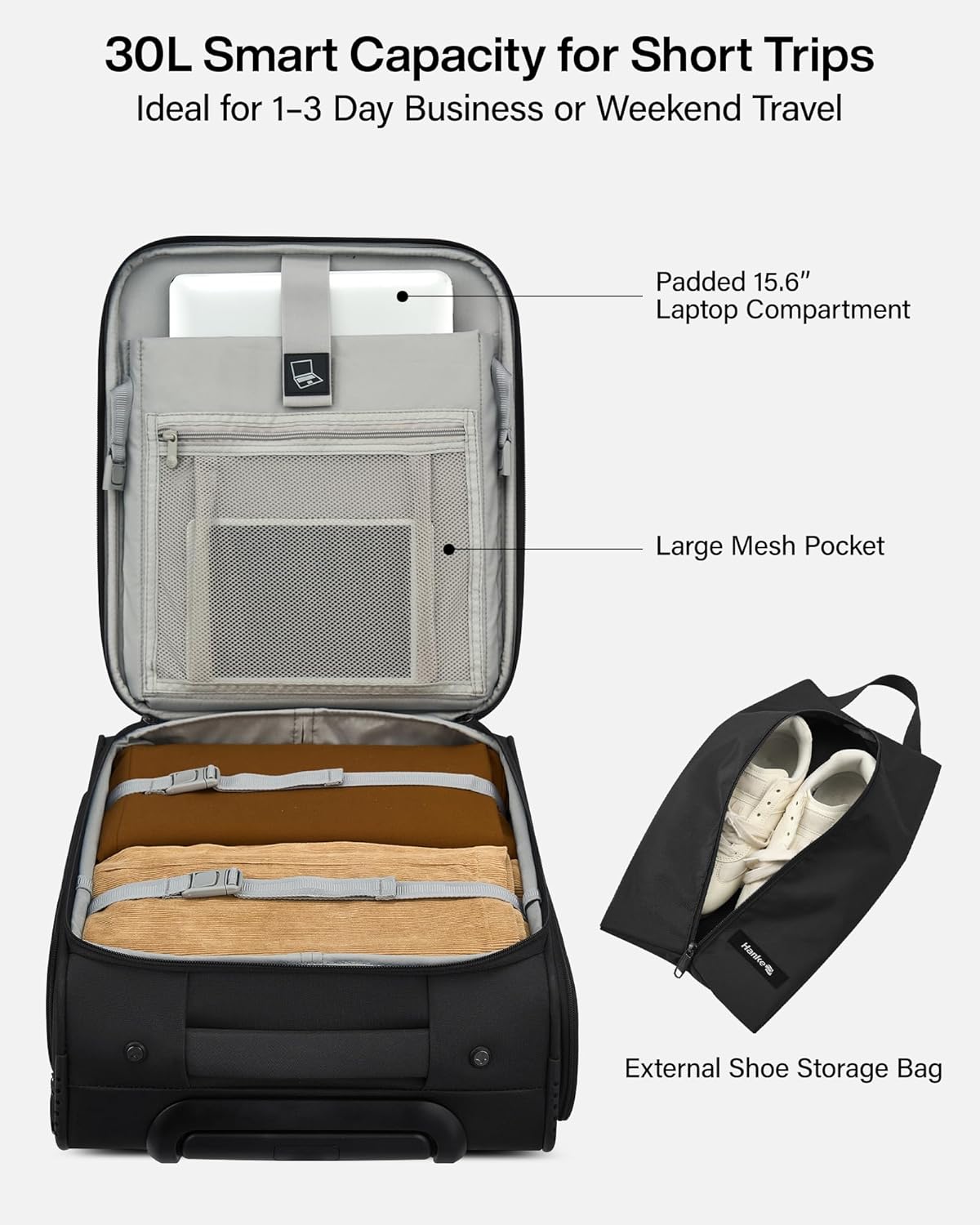 Underseat Carry On Luggage with Wheels, Spinner Small Suitcase, 16-Inch Rolling Under Seat Luggage, Softside Lightweight Carry On Bag for Airplane TSA Travel Personal Item, Black
