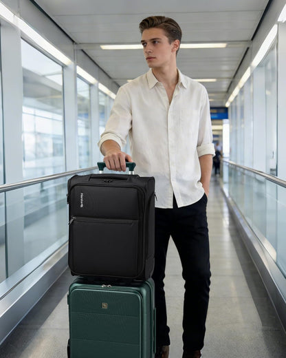 Underseat Carry On Luggage with Wheels, Spinner Small Suitcase, 16-Inch Rolling Under Seat Luggage, Softside Lightweight Carry On Bag for Airplane TSA Travel Personal Item, Black