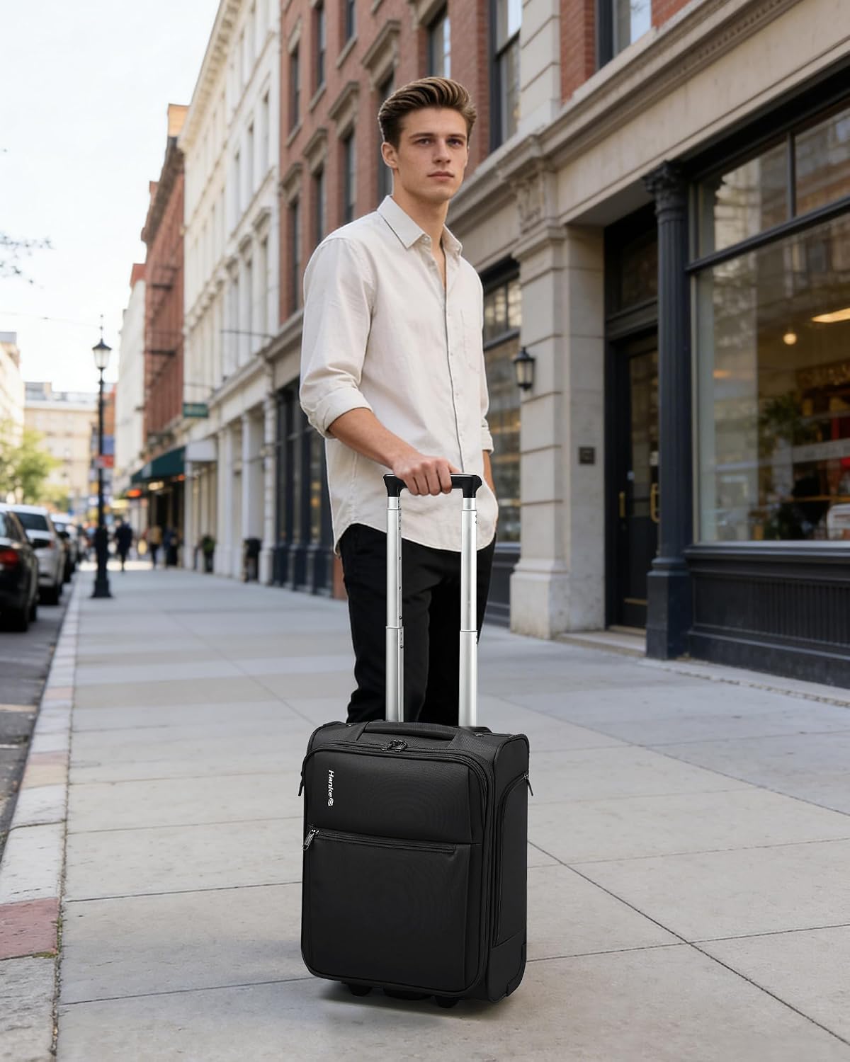 Underseat Carry On Luggage with Wheels, Spinner Small Suitcase, 16-Inch Rolling Under Seat Luggage, Softside Lightweight Carry On Bag for Airplane TSA Travel Personal Item, Black