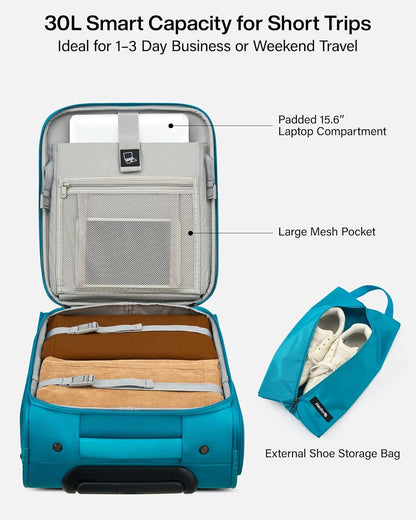 Underseat Carry On Luggage with Wheels, Spinner Small Suitcase, 16-Inch Rolling Under Seat Luggage, Softside Lightweight Carry On Bag for Airplane TSA Travel Personal Item, Black