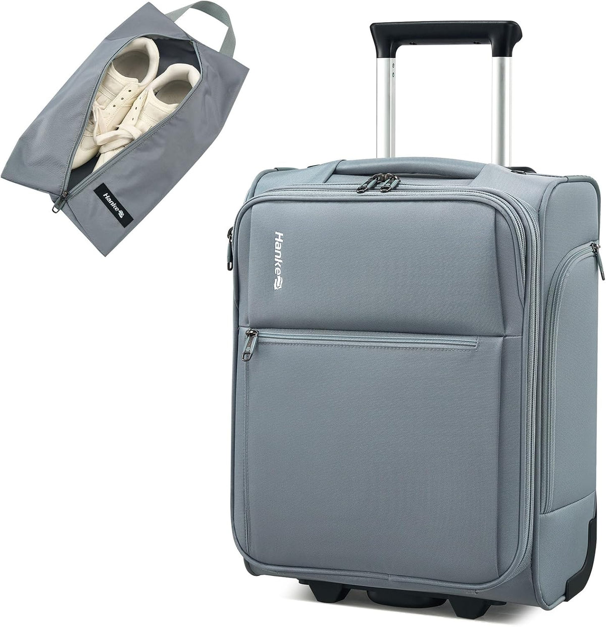 Underseat Carry On Luggage with Wheels, Spinner Small Suitcase, 16-Inch Rolling Under Seat Luggage, Softside Lightweight Carry On Bag for Airplane TSA Travel Personal Item, Black
