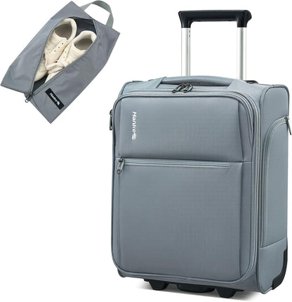Underseat Carry On Luggage with Wheels, Spinner Small Suitcase, 16-Inch Rolling Under Seat Luggage, Softside Lightweight Carry On Bag for Airplane TSA Travel Personal Item, Black
