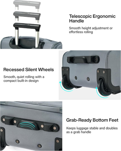 Underseat Carry On Luggage with Wheels, Spinner Small Suitcase, 16-Inch Rolling Under Seat Luggage, Softside Lightweight Carry On Bag for Airplane TSA Travel Personal Item, Black