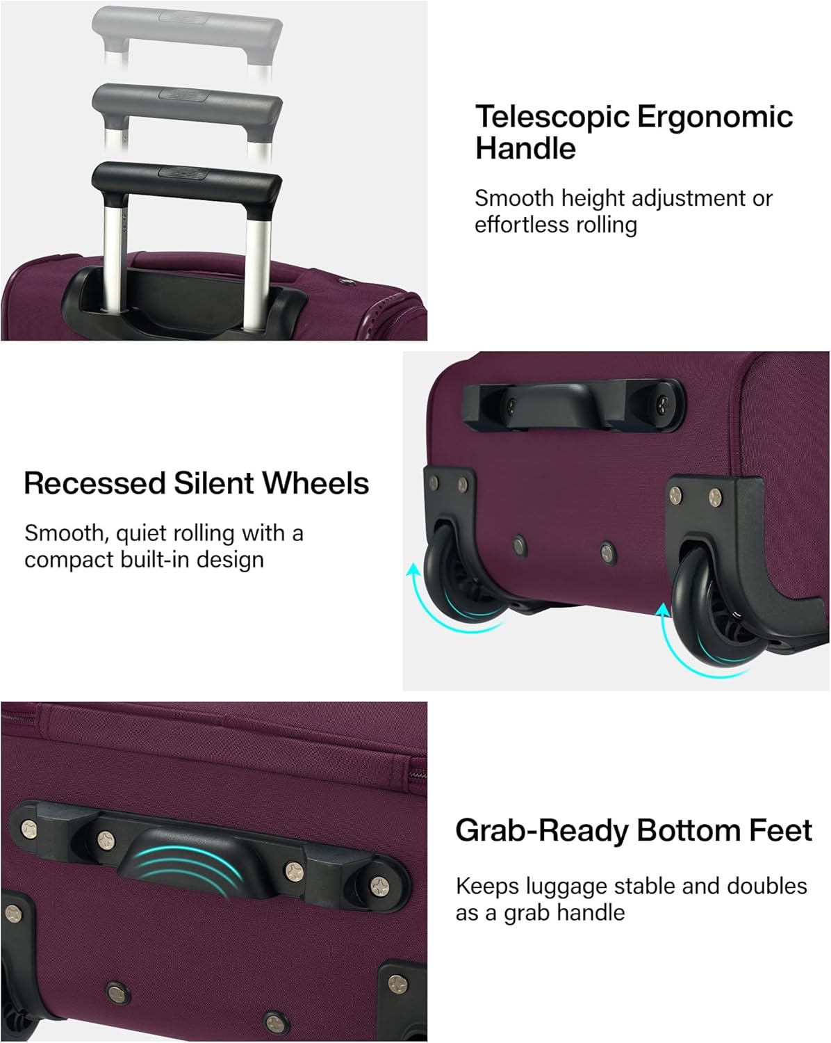 Underseat Carry On Luggage with Wheels, Spinner Small Suitcase, 16-Inch Rolling Under Seat Luggage, Softside Lightweight Carry On Bag for Airplane TSA Travel Personal Item, Black