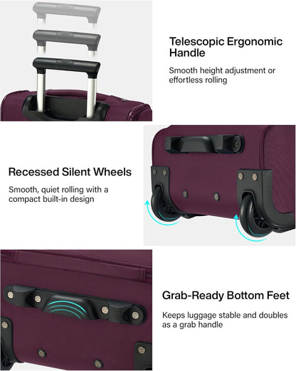Underseat Carry On Luggage with Wheels, Spinner Small Suitcase, 16-Inch Rolling Under Seat Luggage, Softside Lightweight Carry On Bag for Airplane TSA Travel Personal Item, Black