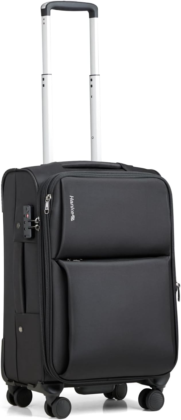 Underseat Carry On Luggage with Wheels, Spinner Small Suitcase, 16-Inch Rolling Under Seat Luggage, Softside Lightweight Carry On Bag for Airplane TSA Travel Personal Item, Black