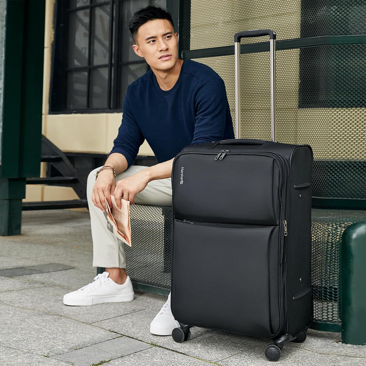 Underseat Carry On Luggage with Wheels, Spinner Small Suitcase, 16-Inch Rolling Under Seat Luggage, Softside Lightweight Carry On Bag for Airplane TSA Travel Personal Item, Black