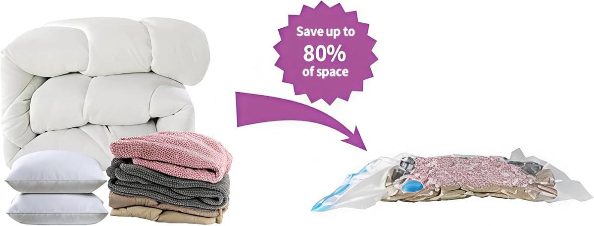 6-Pack Vacuum Storage Bags with Hand Pump - 15.7" X 23.6" Space-Saving Bags for Clothes, Bedding, and Travel