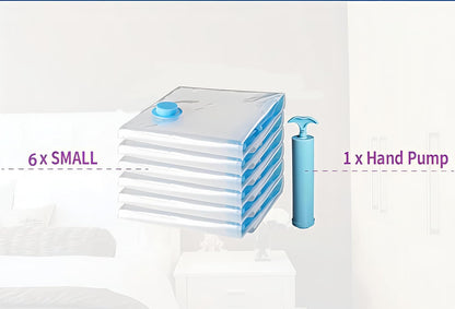6-Pack Vacuum Storage Bags with Hand Pump - 15.7" X 23.6" Space-Saving Bags for Clothes, Bedding, and Travel