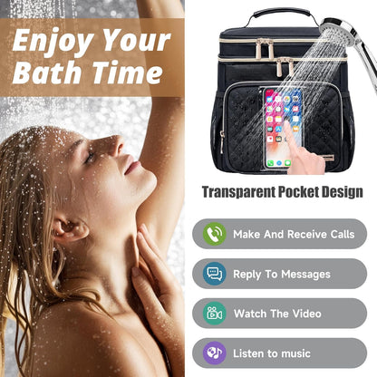 Large Leather Toiletry Bag for Women Men,Bathroom Bag,Water Resistant Shower Bag,Makeup Bag,Portable Shower Caddy for College Dorm,Hanging Travel Toiletry Bag with Transparent Waterproof Phone Pocket