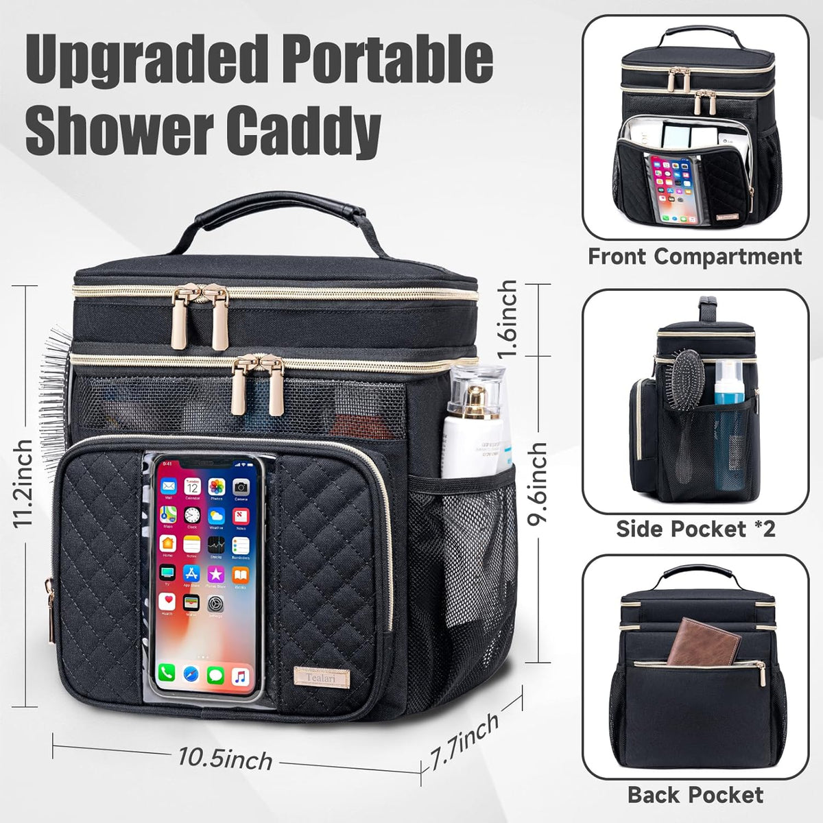 Large Leather Toiletry Bag for Women Men,Bathroom Bag,Water Resistant Shower Bag,Makeup Bag,Portable Shower Caddy for College Dorm,Hanging Travel Toiletry Bag with Transparent Waterproof Phone Pocket