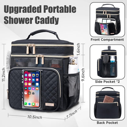 Large Leather Toiletry Bag for Women Men,Bathroom Bag,Water Resistant Shower Bag,Makeup Bag,Portable Shower Caddy for College Dorm,Hanging Travel Toiletry Bag with Transparent Waterproof Phone Pocket