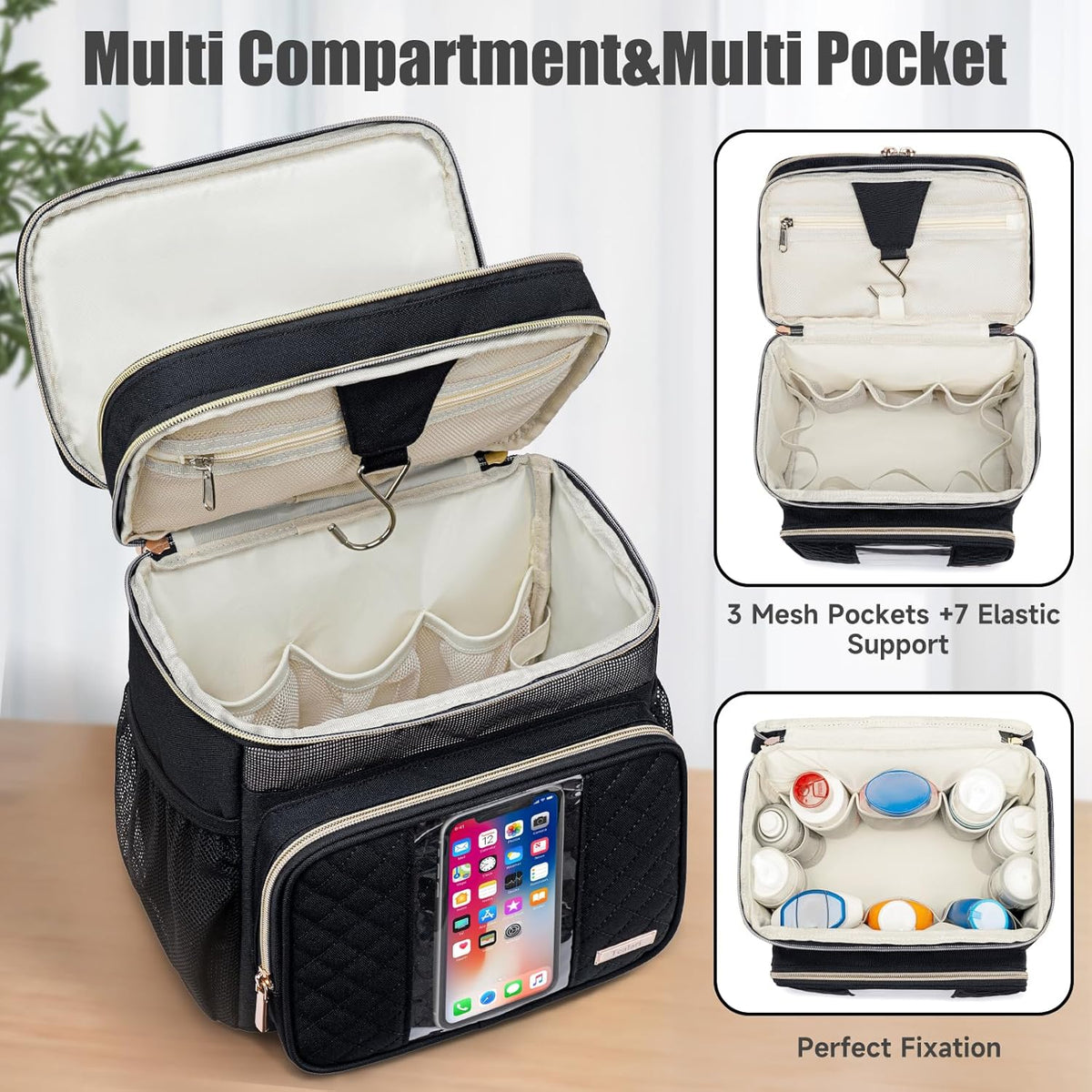 Large Leather Toiletry Bag for Women Men,Bathroom Bag,Water Resistant Shower Bag,Makeup Bag,Portable Shower Caddy for College Dorm,Hanging Travel Toiletry Bag with Transparent Waterproof Phone Pocket