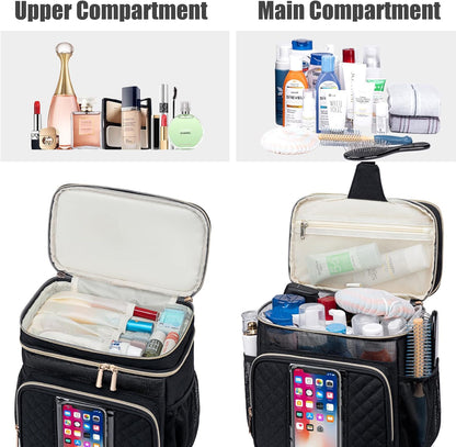 Large Leather Toiletry Bag for Women Men,Bathroom Bag,Water Resistant Shower Bag,Makeup Bag,Portable Shower Caddy for College Dorm,Hanging Travel Toiletry Bag with Transparent Waterproof Phone Pocket