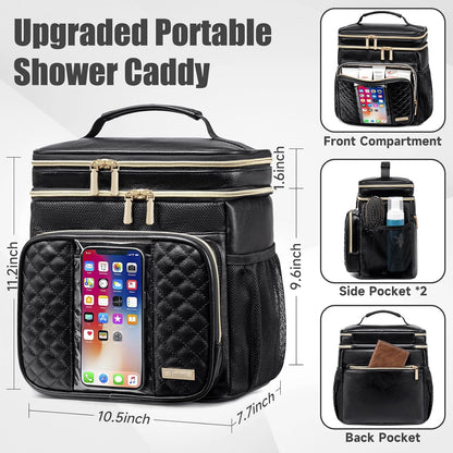 Large Leather Toiletry Bag for Women Men,Bathroom Bag,Water Resistant Shower Bag,Makeup Bag,Portable Shower Caddy for College Dorm,Hanging Travel Toiletry Bag with Transparent Waterproof Phone Pocket