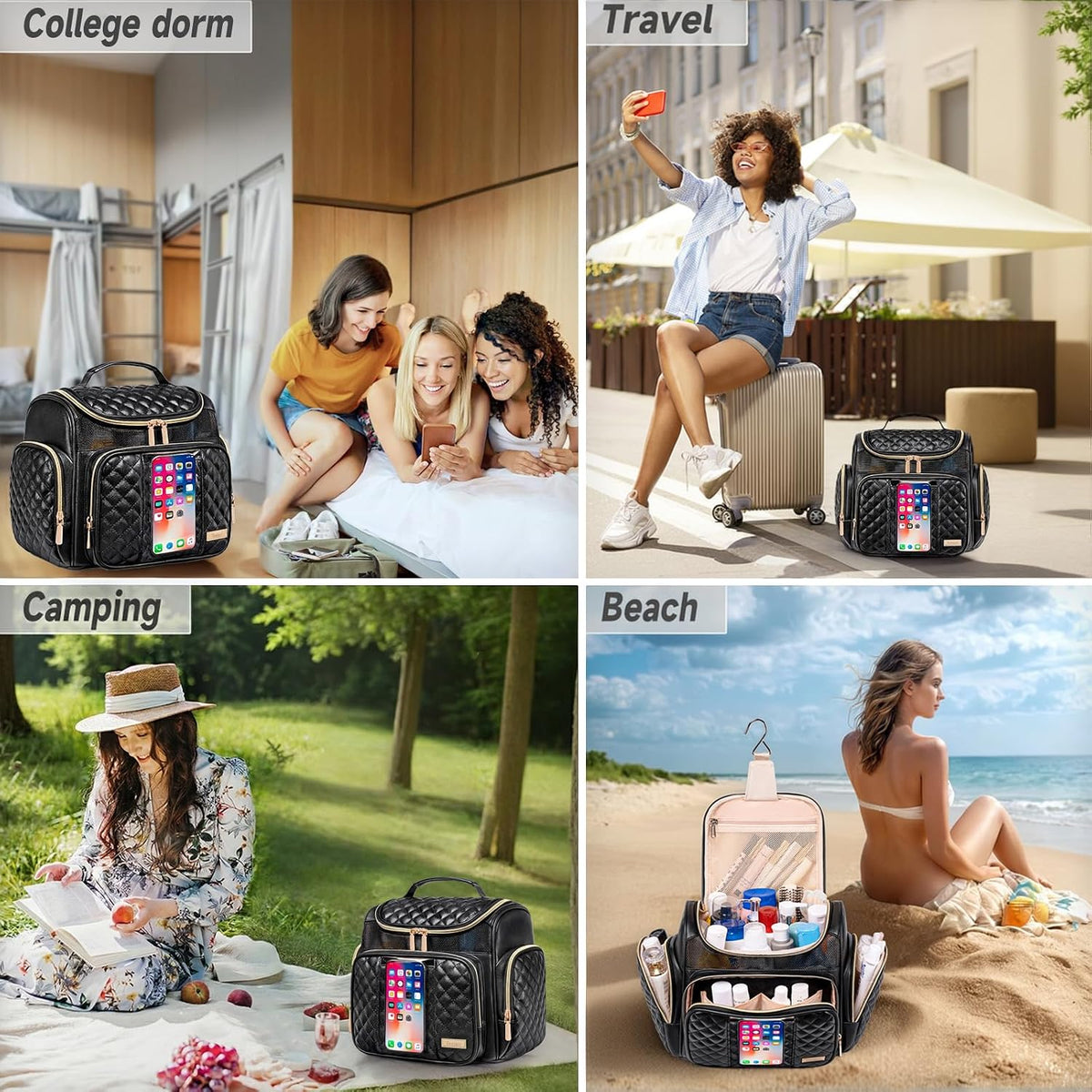 Large Leather Toiletry Bag for Women Men,Bathroom Bag,Water Resistant Shower Bag,Makeup Bag,Portable Shower Caddy for College Dorm,Hanging Travel Toiletry Bag with Transparent Waterproof Phone Pocket