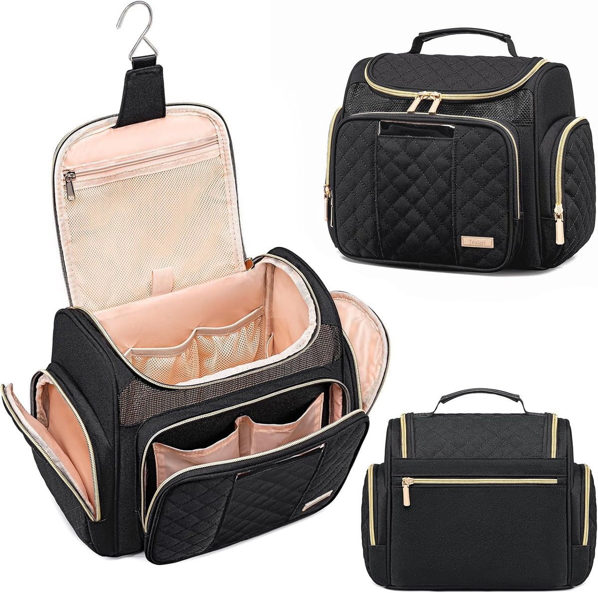 Large Leather Toiletry Bag for Women Men,Bathroom Bag,Water Resistant Shower Bag,Makeup Bag,Portable Shower Caddy for College Dorm,Hanging Travel Toiletry Bag with Transparent Waterproof Phone Pocket