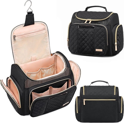 Large Leather Toiletry Bag for Women Men,Bathroom Bag,Water Resistant Shower Bag,Makeup Bag,Portable Shower Caddy for College Dorm,Hanging Travel Toiletry Bag with Transparent Waterproof Phone Pocket