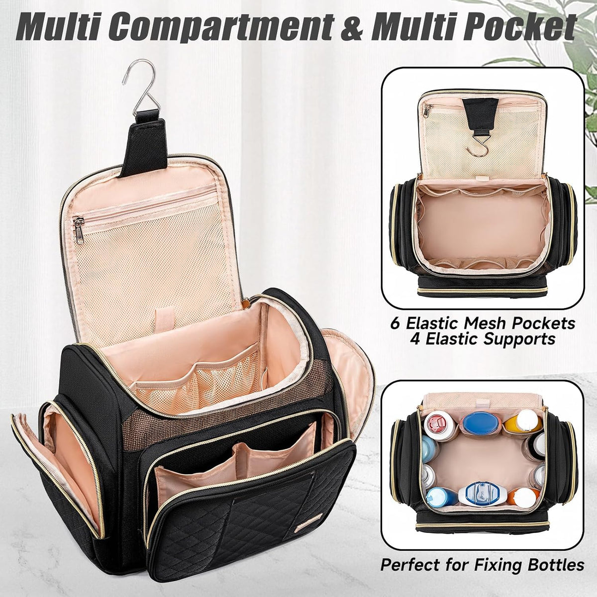 Large Leather Toiletry Bag for Women Men,Bathroom Bag,Water Resistant Shower Bag,Makeup Bag,Portable Shower Caddy for College Dorm,Hanging Travel Toiletry Bag with Transparent Waterproof Phone Pocket