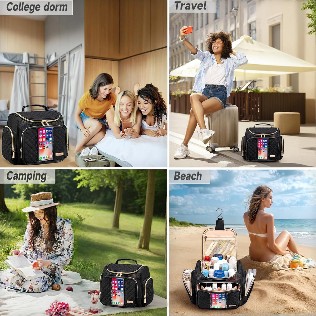 Large Leather Toiletry Bag for Women Men,Bathroom Bag,Water Resistant Shower Bag,Makeup Bag,Portable Shower Caddy for College Dorm,Hanging Travel Toiletry Bag with Transparent Waterproof Phone Pocket