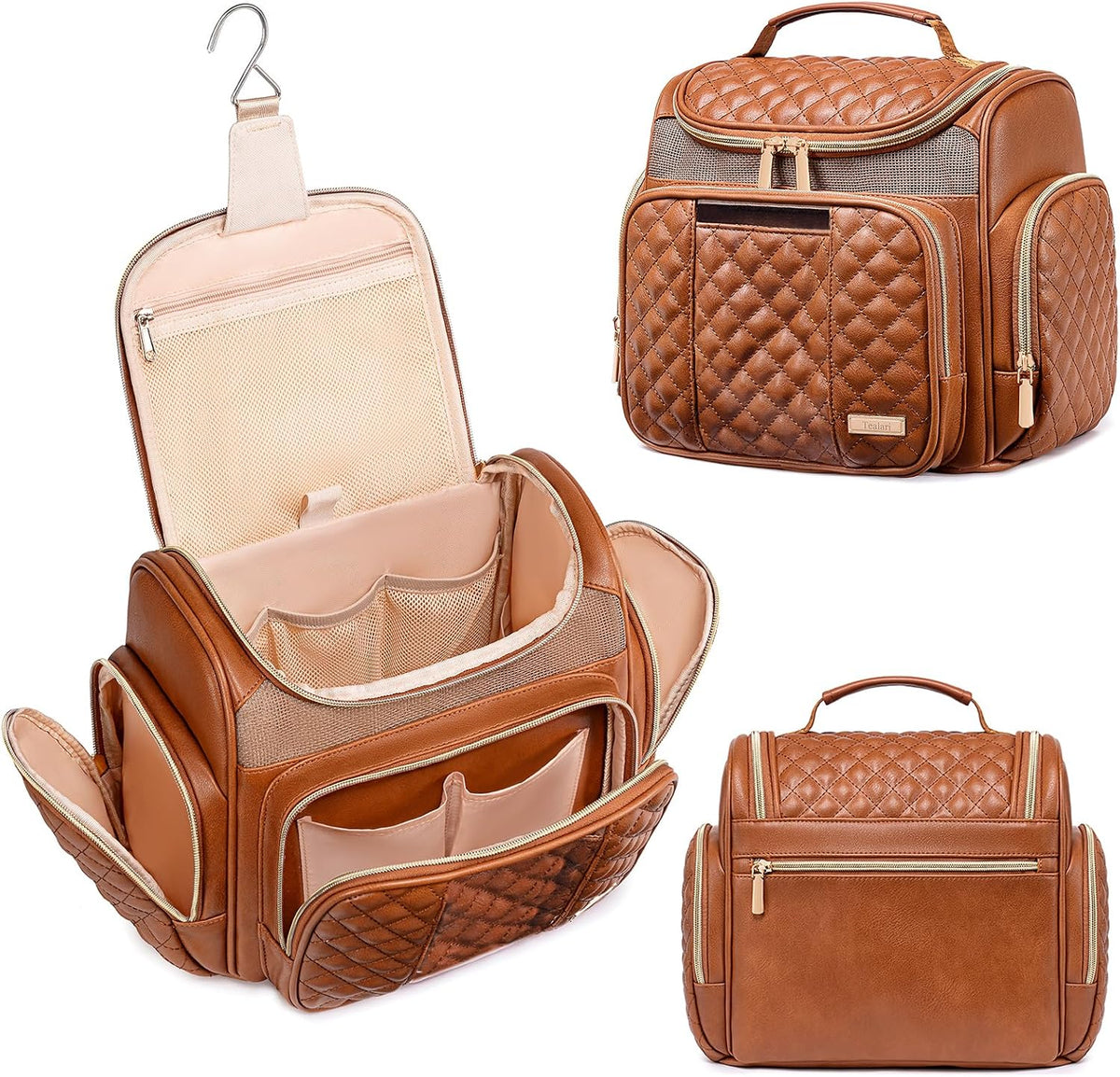 Large Leather Toiletry Bag for Women Men,Bathroom Bag,Water Resistant Shower Bag,Makeup Bag,Portable Shower Caddy for College Dorm,Hanging Travel Toiletry Bag with Transparent Waterproof Phone Pocket