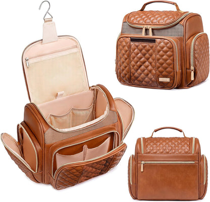 Large Leather Toiletry Bag for Women Men,Bathroom Bag,Water Resistant Shower Bag,Makeup Bag,Portable Shower Caddy for College Dorm,Hanging Travel Toiletry Bag with Transparent Waterproof Phone Pocket