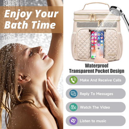 Large Leather Toiletry Bag for Women Men,Bathroom Bag,Water Resistant Shower Bag,Makeup Bag,Portable Shower Caddy for College Dorm,Hanging Travel Toiletry Bag with Transparent Waterproof Phone Pocket