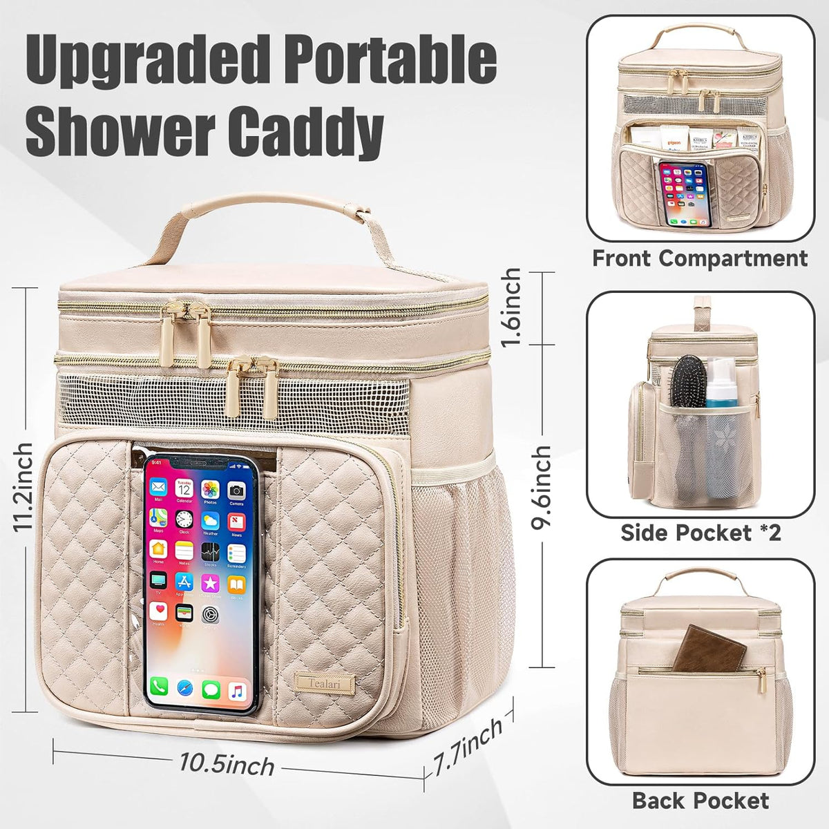 Large Leather Toiletry Bag for Women Men,Bathroom Bag,Water Resistant Shower Bag,Makeup Bag,Portable Shower Caddy for College Dorm,Hanging Travel Toiletry Bag with Transparent Waterproof Phone Pocket