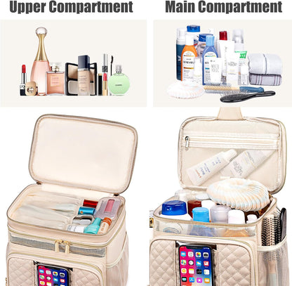 Large Leather Toiletry Bag for Women Men,Bathroom Bag,Water Resistant Shower Bag,Makeup Bag,Portable Shower Caddy for College Dorm,Hanging Travel Toiletry Bag with Transparent Waterproof Phone Pocket