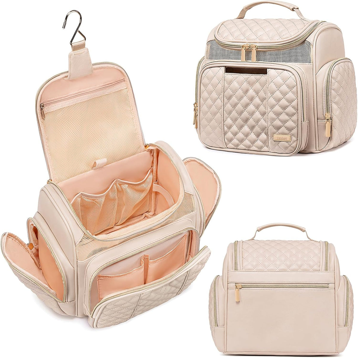 Large Leather Toiletry Bag for Women Men,Bathroom Bag,Water Resistant Shower Bag,Makeup Bag,Portable Shower Caddy for College Dorm,Hanging Travel Toiletry Bag with Transparent Waterproof Phone Pocket