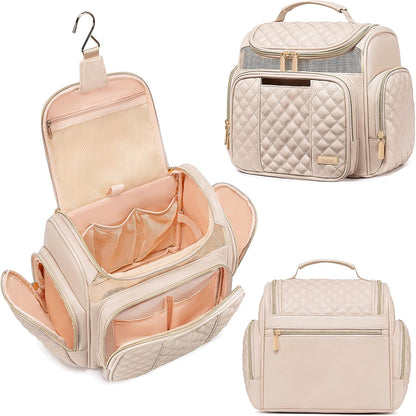 Large Leather Toiletry Bag for Women Men,Bathroom Bag,Water Resistant Shower Bag,Makeup Bag,Portable Shower Caddy for College Dorm,Hanging Travel Toiletry Bag with Transparent Waterproof Phone Pocket
