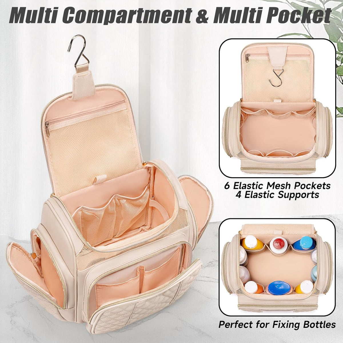 Large Leather Toiletry Bag for Women Men,Bathroom Bag,Water Resistant Shower Bag,Makeup Bag,Portable Shower Caddy for College Dorm,Hanging Travel Toiletry Bag with Transparent Waterproof Phone Pocket