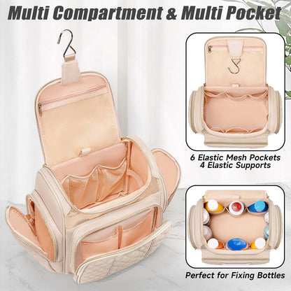 Large Leather Toiletry Bag for Women Men,Bathroom Bag,Water Resistant Shower Bag,Makeup Bag,Portable Shower Caddy for College Dorm,Hanging Travel Toiletry Bag with Transparent Waterproof Phone Pocket