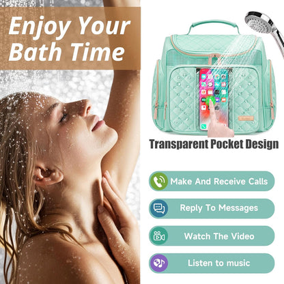Large Leather Toiletry Bag for Women Men,Bathroom Bag,Water Resistant Shower Bag,Makeup Bag,Portable Shower Caddy for College Dorm,Hanging Travel Toiletry Bag with Transparent Waterproof Phone Pocket