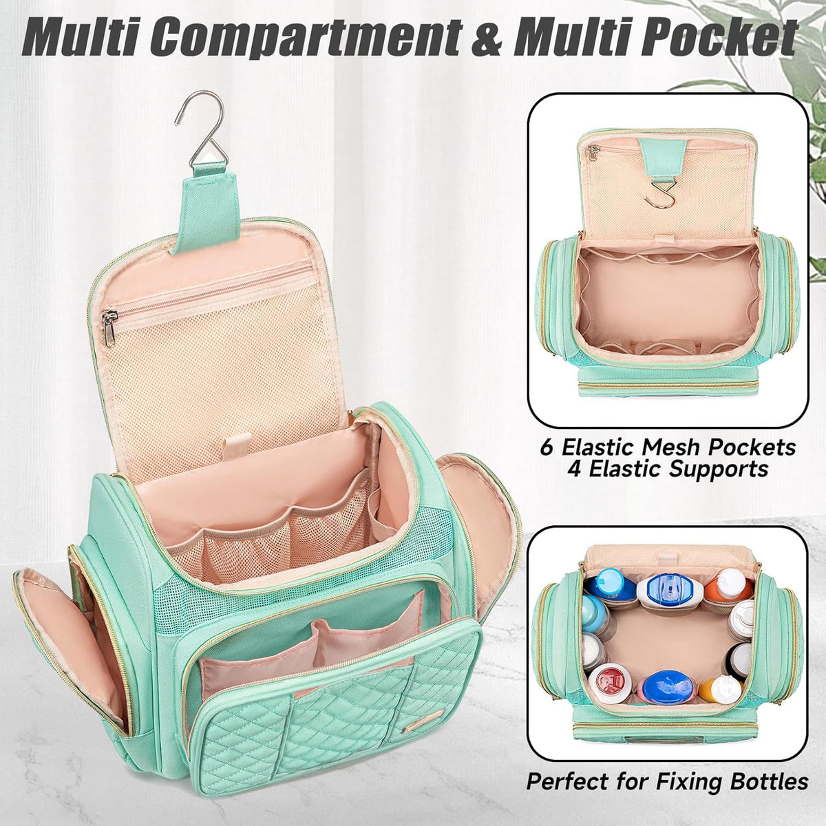 Large Leather Toiletry Bag for Women Men,Bathroom Bag,Water Resistant Shower Bag,Makeup Bag,Portable Shower Caddy for College Dorm,Hanging Travel Toiletry Bag with Transparent Waterproof Phone Pocket