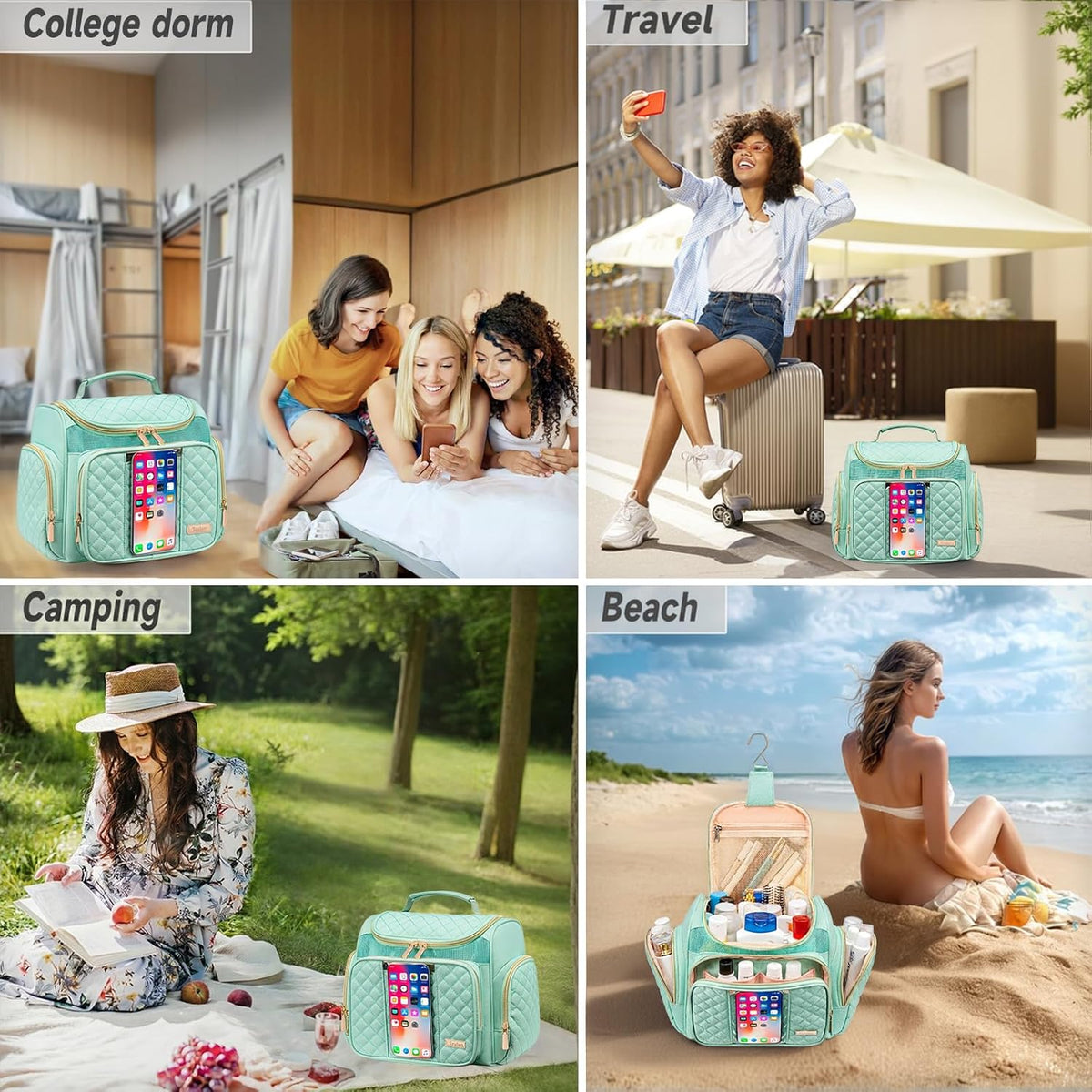 Large Leather Toiletry Bag for Women Men,Bathroom Bag,Water Resistant Shower Bag,Makeup Bag,Portable Shower Caddy for College Dorm,Hanging Travel Toiletry Bag with Transparent Waterproof Phone Pocket